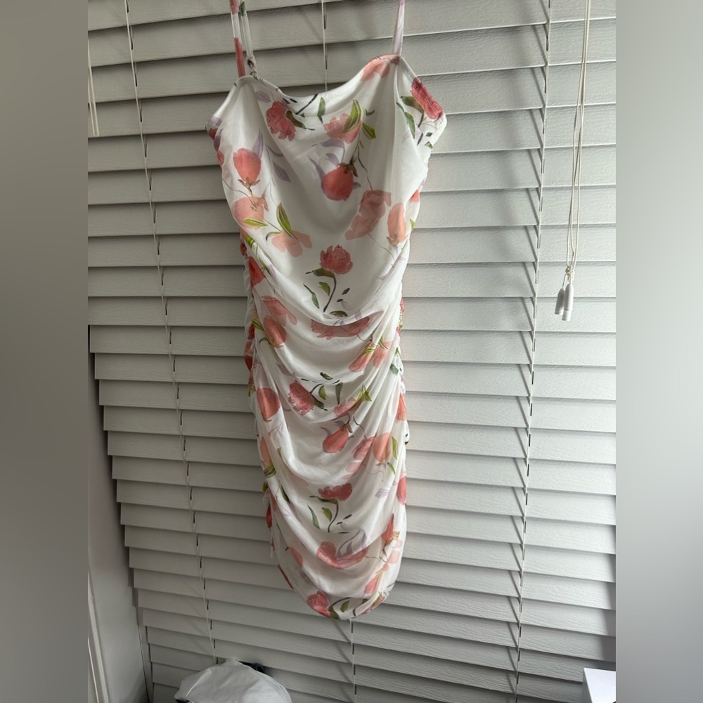 Women’s Ruched Floral Maxi Spaghetti Strap Fitted Dress Size Small